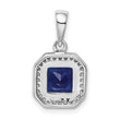 Sterling Silver Rhodium Plated Clear CZ and Square Blue CZ Pendant