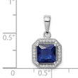 Sterling Silver Rhodium Plated Clear CZ and Square Blue CZ Pendant