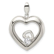 Sterling Silver Rhodium-plated CZ 19mm Heart Glass Pendant