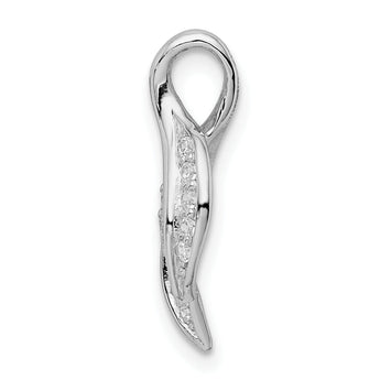 Sterling Silver Rhodium-plated CZ Leaf Slide