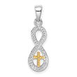 Sterling Silver Rhodium-plated & Gold tone Cross Infinity Pendant