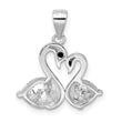 Sterling Silver Rhodium-plated Polished CZ Swan Couple Pendant
