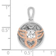 Sterling Silver Rhod-plated & Rose-tone Heart & Wings w/Vibrant CZ Pendant