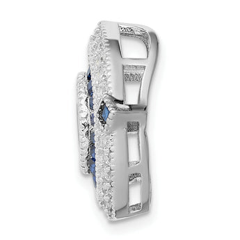 Sterling Silver Rhodium-plated CZ/Synth. Blue Spinel Chain Slide