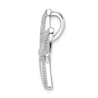 Sterling Silver Rhodium-plated Created Blue Opal Starfish Slide