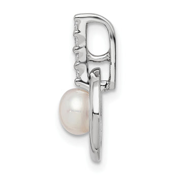 Sterling Silver Rhodium-plated Circle w/CZ (5-6mm) Button FWC Pearl Slide - Birthstone Company