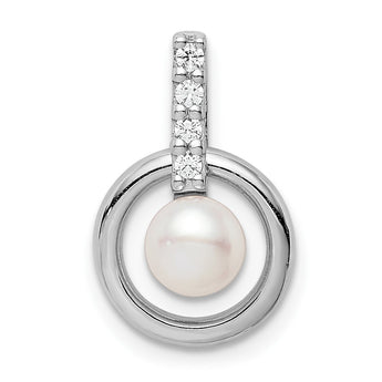 Sterling Silver Rhodium-plated Circle w/CZ (5-6mm) Button FWC Pearl Slide - Birthstone Company