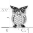 Sterling Silver Rhodium-plated Black and Clear CZ Owl Chain Slide