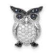 Sterling Silver Rhodium-plated Black and Clear CZ Owl Chain Slide