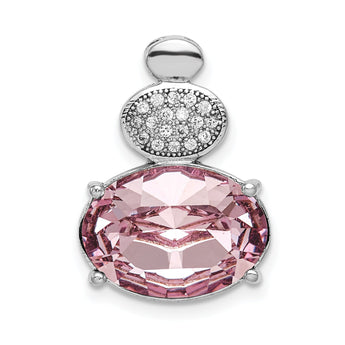 Sterling Silver Rhodium-plated Clear/Pink Crystal Oval Chain Slide
