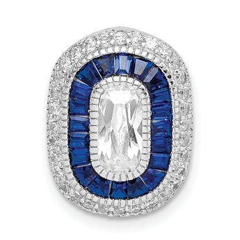 Sterling Silver Rhodium-plated CZ & Synthetic Blue Spinel Chain Slide