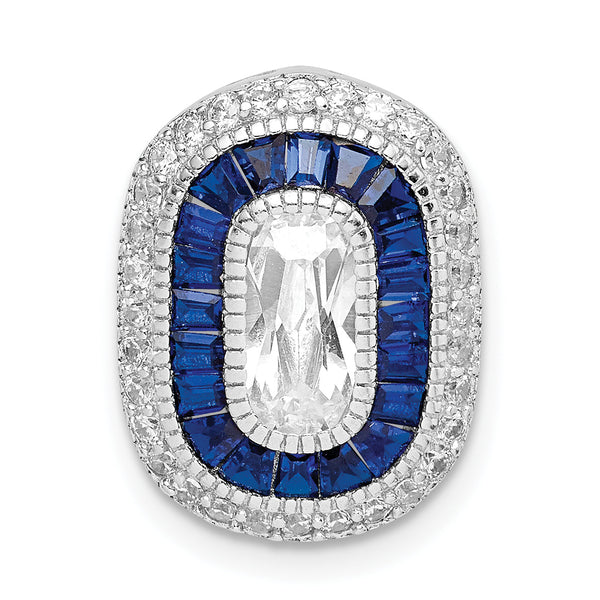 Sterling Silver Rhodium-plated CZ & Synthetic Blue Spinel Chain Slide