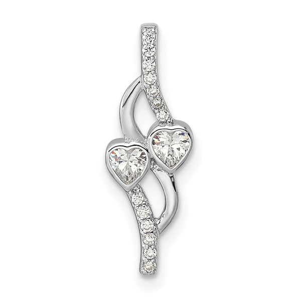 Sterling Silver Rhodium-plated Double Heart CZ Pendant