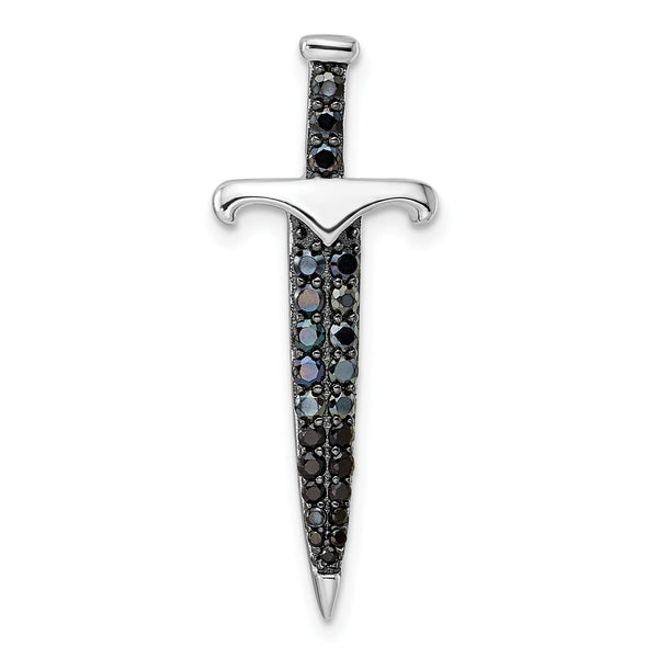 Sterling Silver Black/White Rhodium-plated Black CZ Sword Pendant