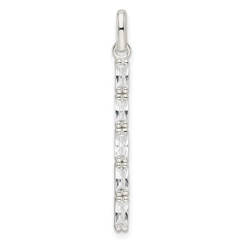 Sterling Silver Polished CZ Bar Pendant