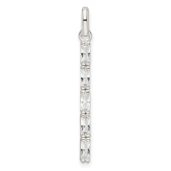 Sterling Silver Polished CZ Bar Pendant