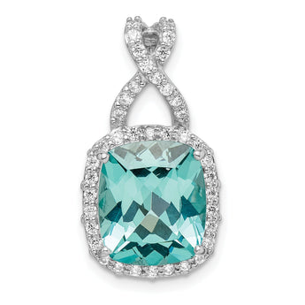 Sterling Silver Rhodium-plated Light Blue Crystal CZ Halo Chain Slide