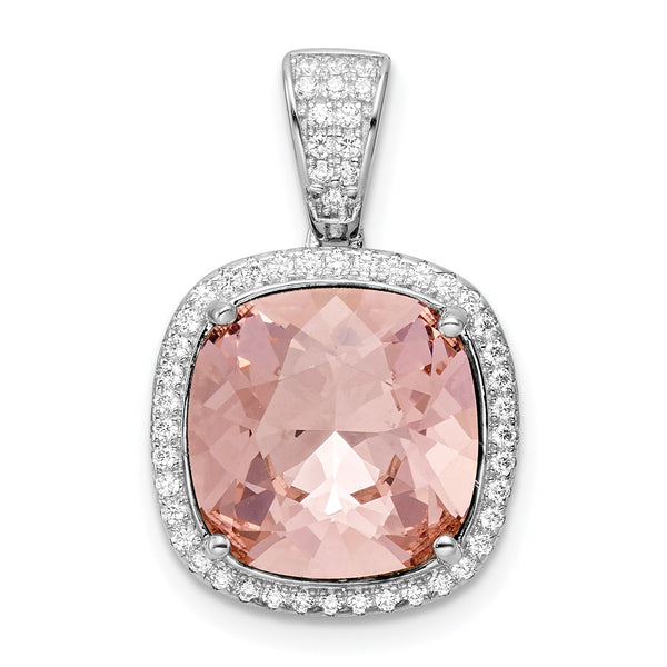 Sterling Silver Rhodium-plated CZ & Peach Crystal Pendant