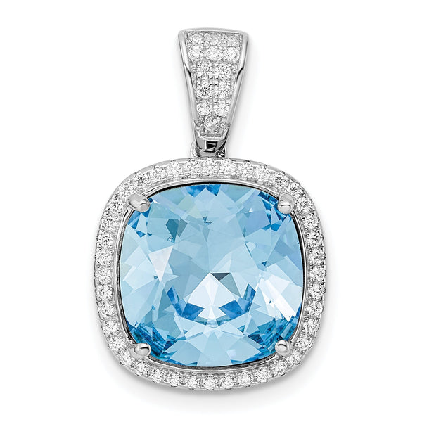 Sterling Silver Rhodium-plated CZ & Blue Crystal Pendant