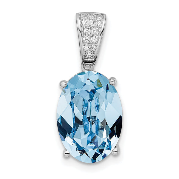 Sterling Silver Rhodium-plated Polished CZ & Blue Crystal Pendant