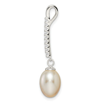 Sterling Silver Polished CZ Glass Bead Pendant