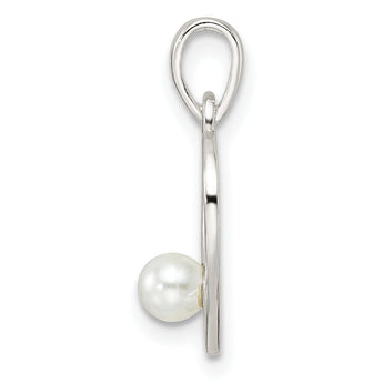 Sterling Silver Polished Imitation Pearl Heart Pendant