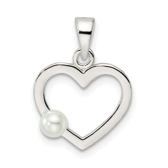 Sterling Silver Polished Imitation Pearl Heart Pendant