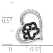 Sterling Silver Bk/Wht CZ Rhod-plated Paw Print Heart Chain Slide