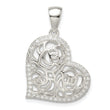 Sterling Silver CZ Roses in Heart Pendant