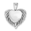 Sterling Silver Polished Rhodium-plated CZ Opening Wings & Heart Pendant