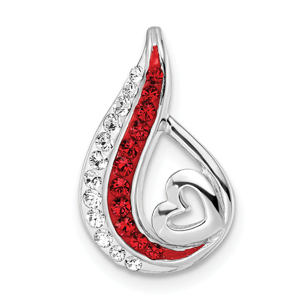 Sterling Silver RH-plated Preciosa Crystal Teardrop Heart Chain Slide