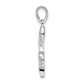 Sterling Silver Rhodium-plated CZ Treble Clef Pendant