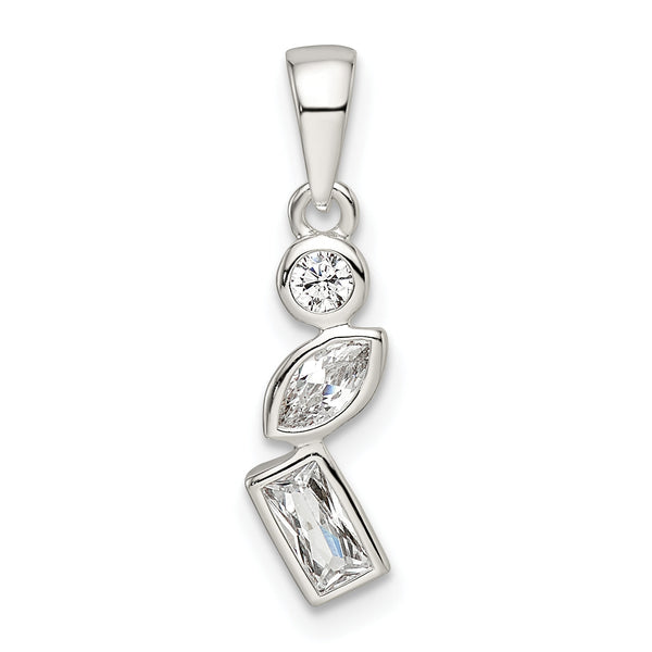Sterling Silver Polished Geometric Shapes CZ Pendant