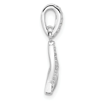 Sterling Silver Rhodium-plated CZ Textured Tail Pendant