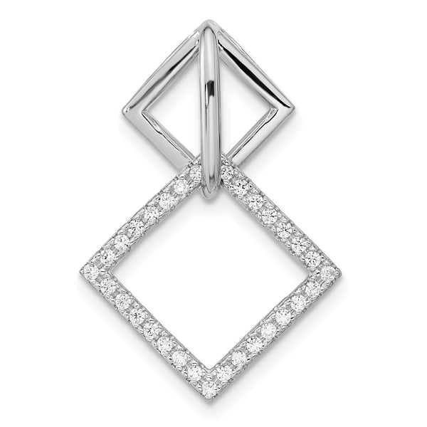 Sterling Silver Rhodium-plated CZ Square Chain Slide Pendant