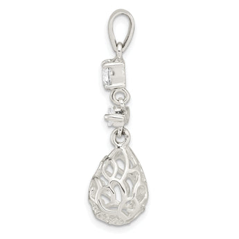Sterling Silver Polished CZ Teardrop Dangle Pendant