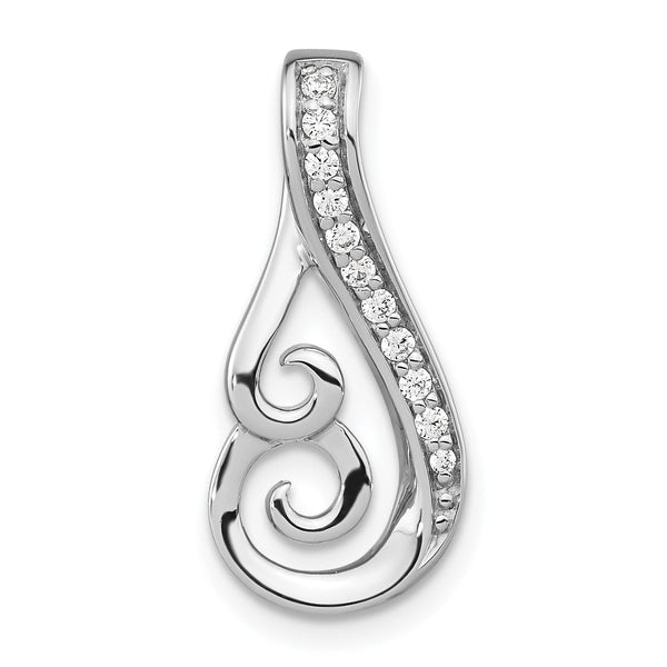 Sterling Silver Rh-plated Polished CZ Swirl Chain Slide