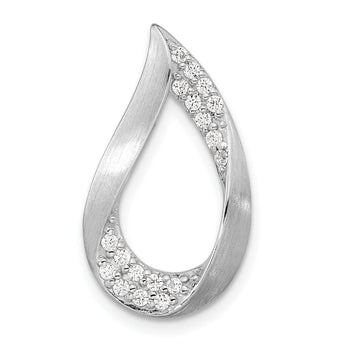 Sterling Silver Rh-plated Satin & Polished CZ Teardrop Chain Slide