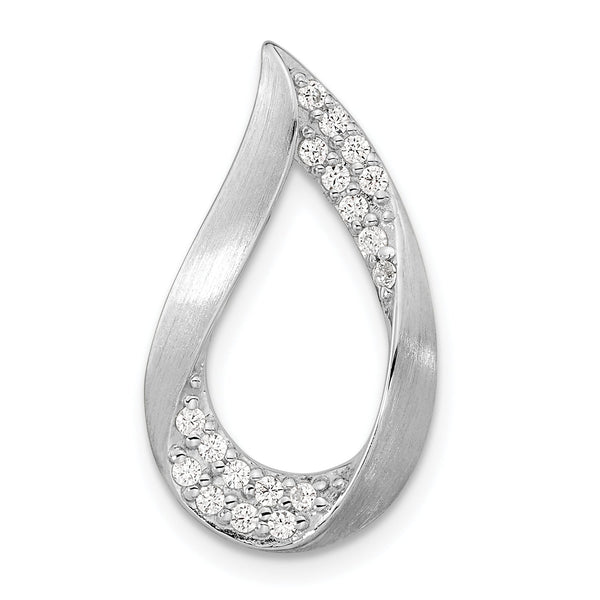 Sterling Silver Rh-plated Satin & Polished CZ Teardrop Chain Slide