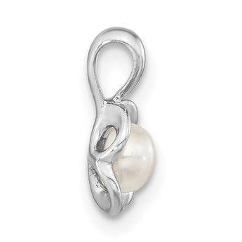 Sterling Silver Rh-plated FWC Pearl Polished Flower Pendant