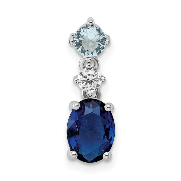 Sterling Silver Rhodium-plated CZ and Blue Glass Pendant