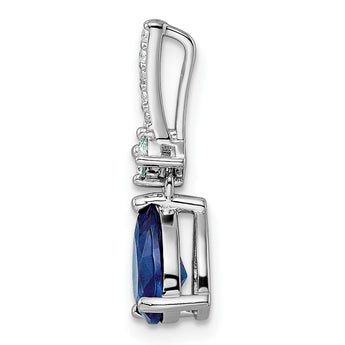 Sterling Silver Rhodium-plated CZ and Blue Glass Pendant - Birthstone Company