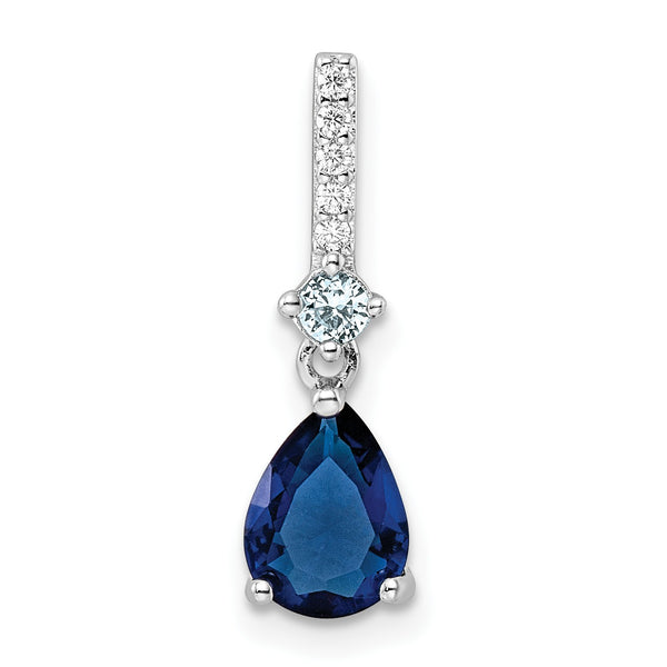 Sterling Silver Rhodium-plated CZ and Blue Glass Pendant - Birthstone Company