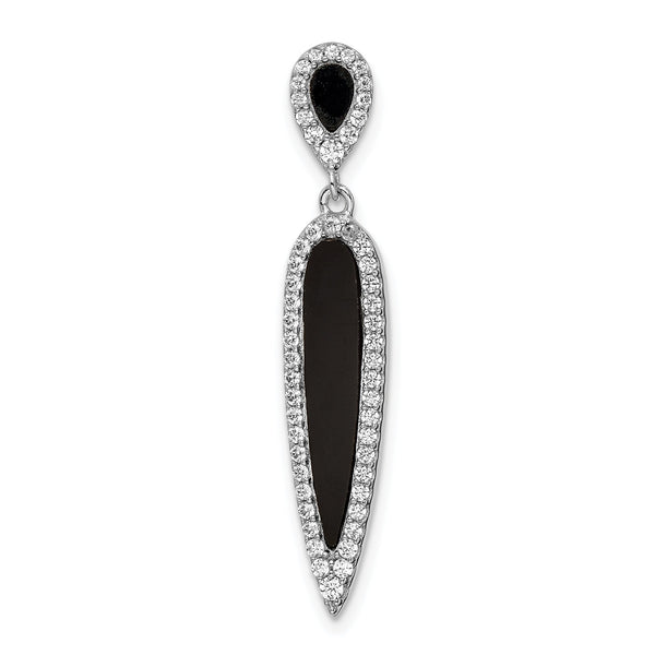Sterling Silver Rhodium-plated CZ & Black Agate Slide