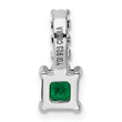 Sterling Silver Polished Rhodium-plated Green & Clear CZ Square Pendant