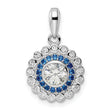 Sterling Silver Rhodium-plated Polished Blue & White CZ Pendant