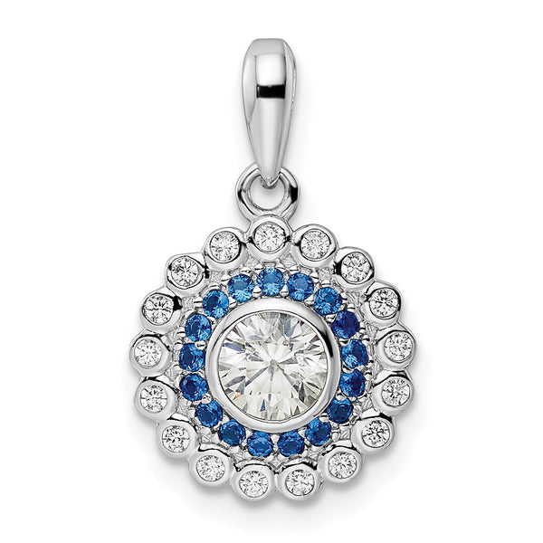 Sterling Silver Rhodium-plated Polished Blue & White CZ Pendant