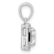 Sterling Silver Rhodium-plated CZ & Black Nano Crystal Square Pendant