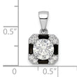 Sterling Silver Rhodium-plated CZ & Black Nano Crystal Square Pendant