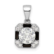 Sterling Silver Rhodium-plated CZ & Black Nano Crystal Square Pendant